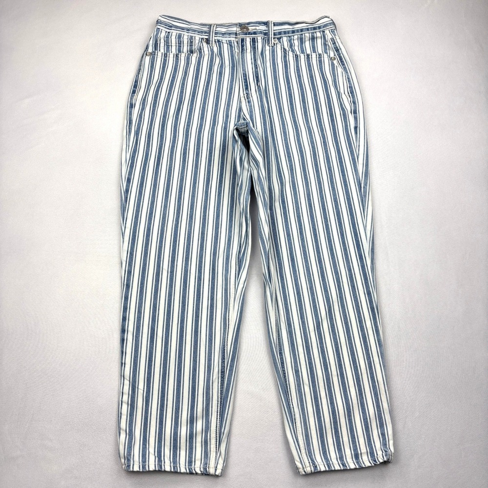 American Eagle Mom Jeans Womens‎ 6 X-Short Blue White Vertical Striped Denim